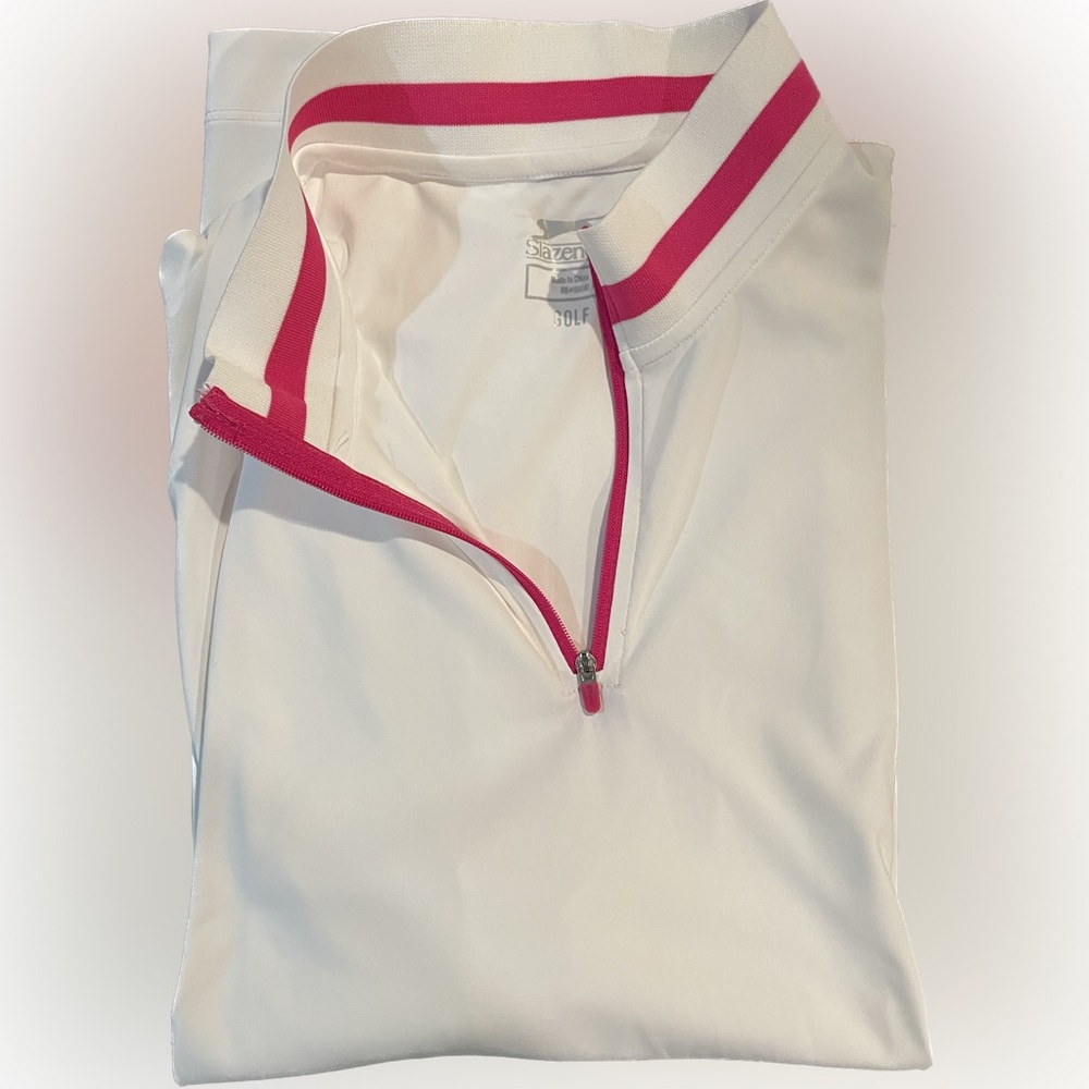 Slazenger White Tank Top with Pink Trim and Zip